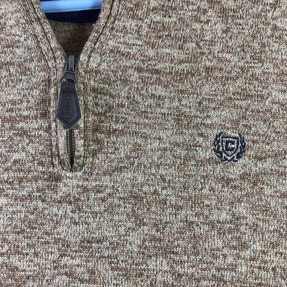 Chaps Sweater Men Large Brown 1/4 Zip Pullover Fleece Sweatshirt Pockets Logo - Picture 3 of 16